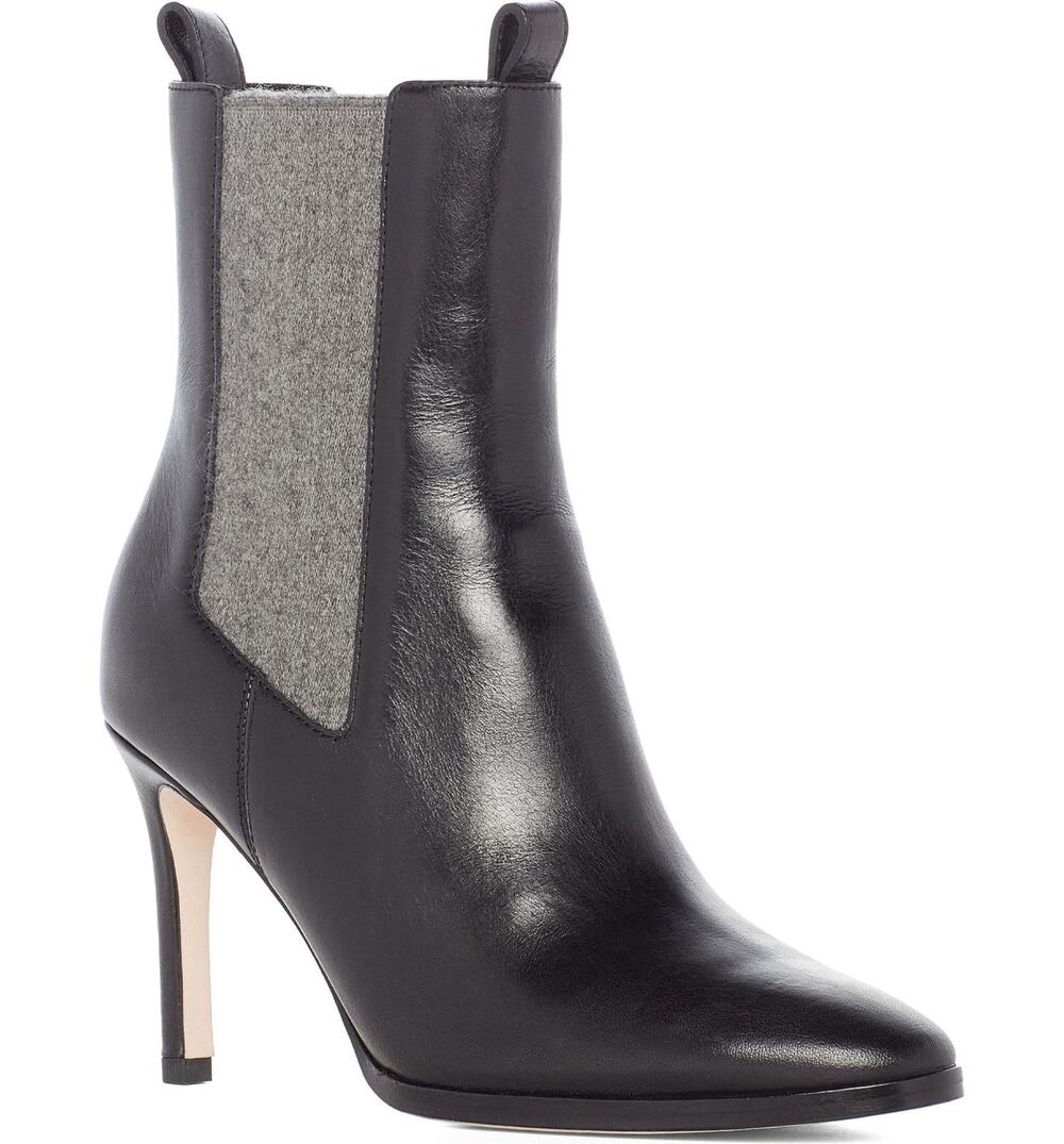 PAIGE Celeste Black Leather & Grey Felt Stiletto Chelsea Booties - Size 8